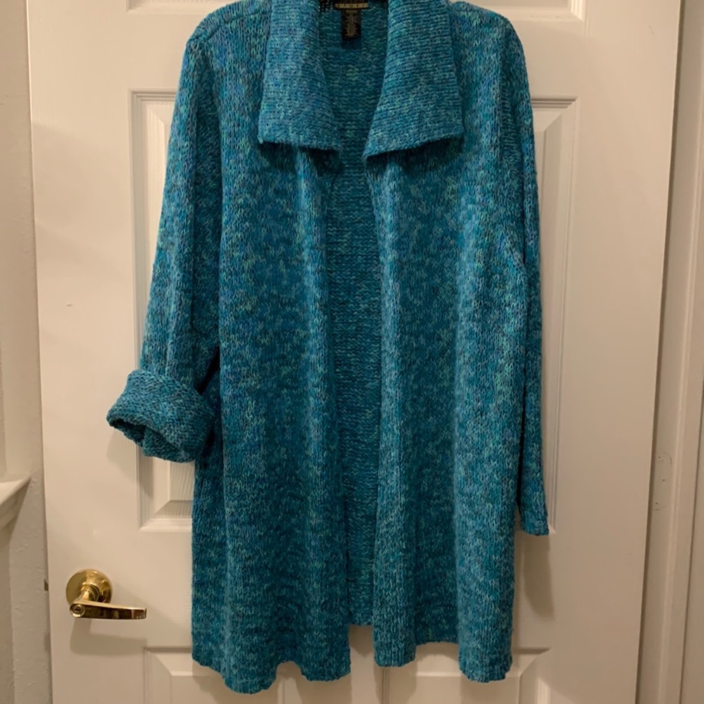 Sigrid Olsen Teal Blue Open-Front Knit Cardigan